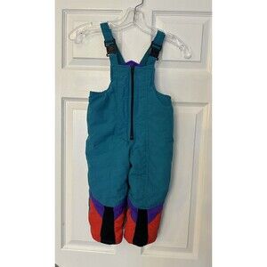 GREAT CONDITION VINTAGE 80s 90s retro teal snow bibs kids baby toddler pants 2T